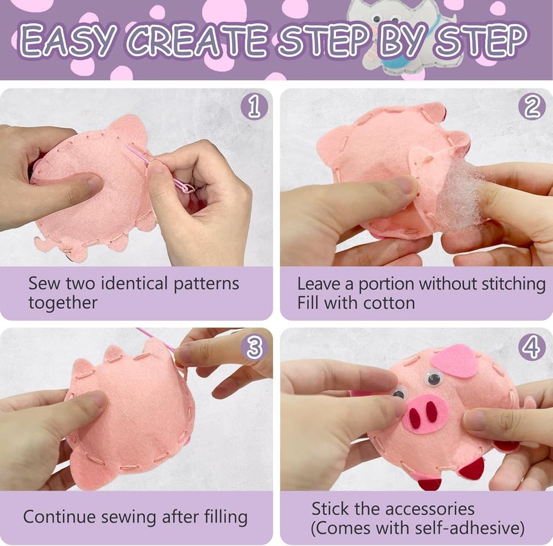 AzReference Kids Sewing Kits for Beginners, 8 Stuffed Animals, Rabbit, Dinosaur Making Easy Felt Sewing Fun Craft Kit, Educational Learn to Sew Gifts for Kids Age 5 6 7 8 9 10 11 12, Instruction & Felt Materials - Image 5